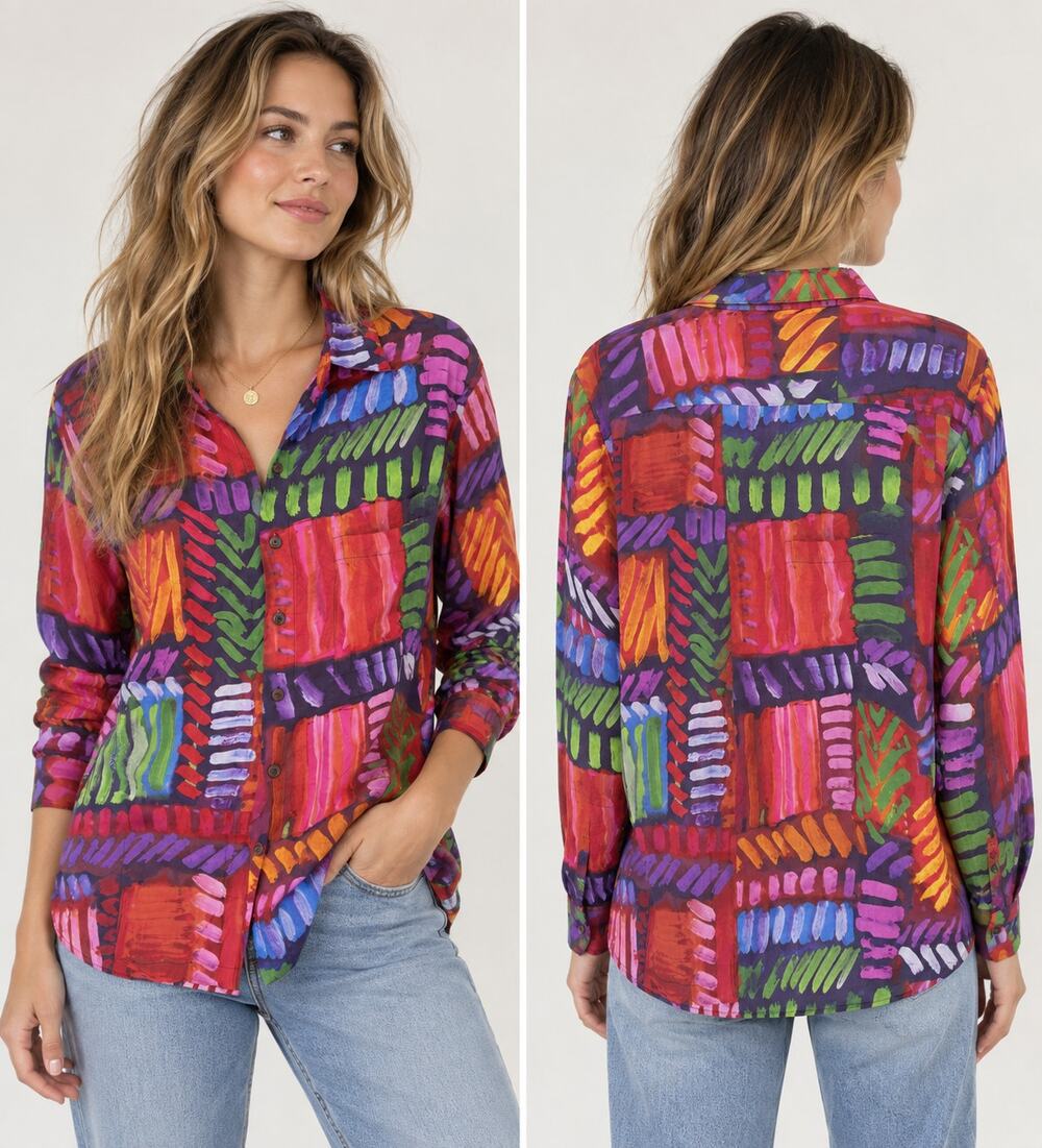 Jams World Crossroad Shirt Womens L NWT Rayon Vintage 90s Print Honolulu